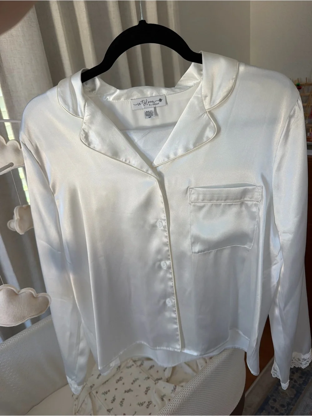 Classic Satin Lace-Trim Pajama Set in Ivory